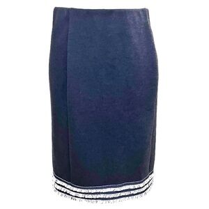 Ellie Kai Straight Cut Stretch Pencil Skirt with Fringe Edge & Zip Vent (Blue)